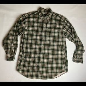 LL Bean Green Plaid Flannel Over Shirt Large